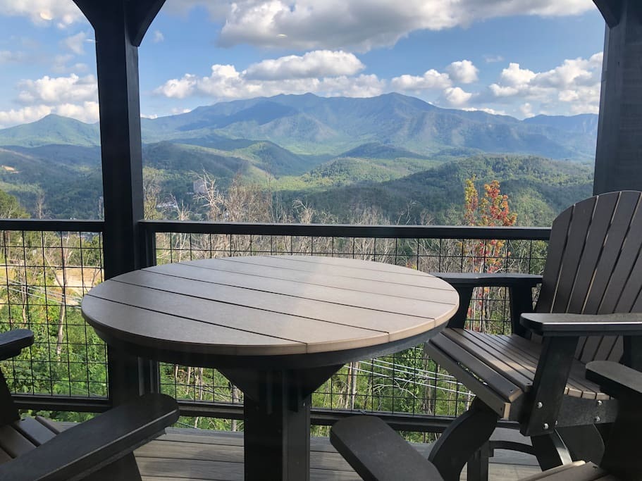 Million Dollar View cabin deck with stunning mountain panorama